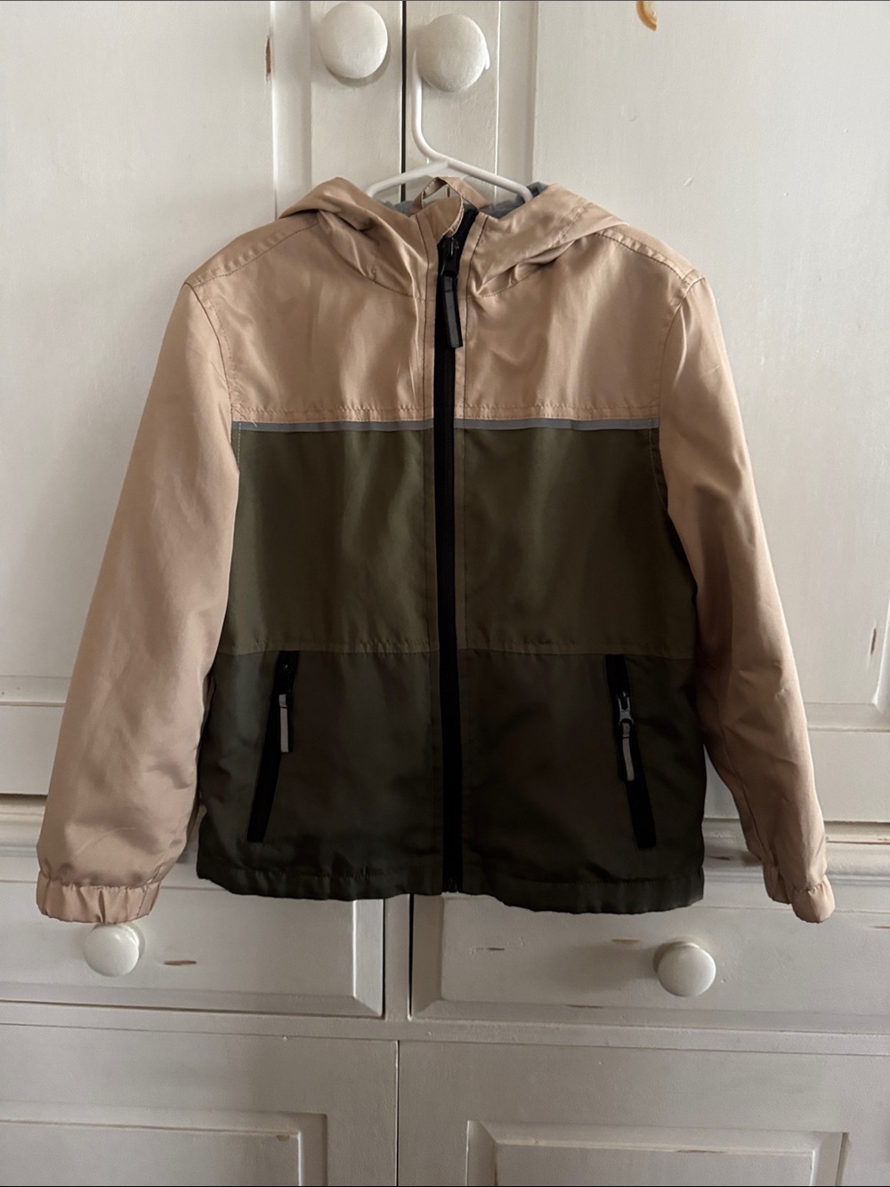 Kids Two-Tone Hooded windbreaker Jacket - Beige & Olive
